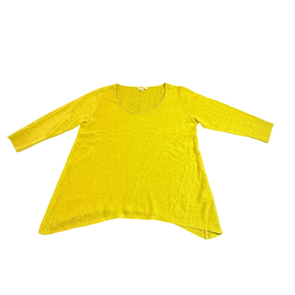 Eileen Fisher Sweater Women M Yellow Linen Asymmetric Hem Pullover Lagenlook